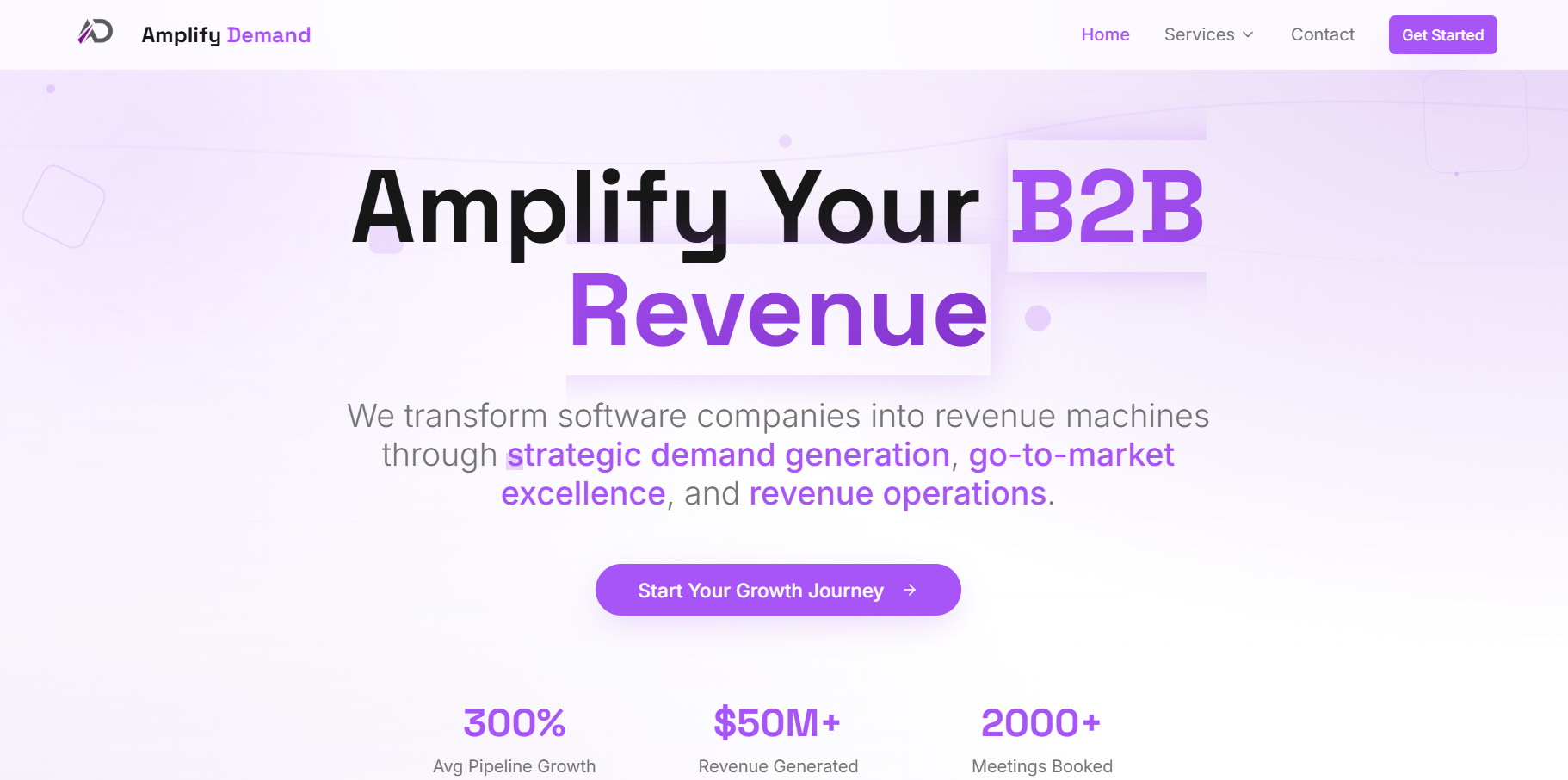 Amplify Demand website, homepage